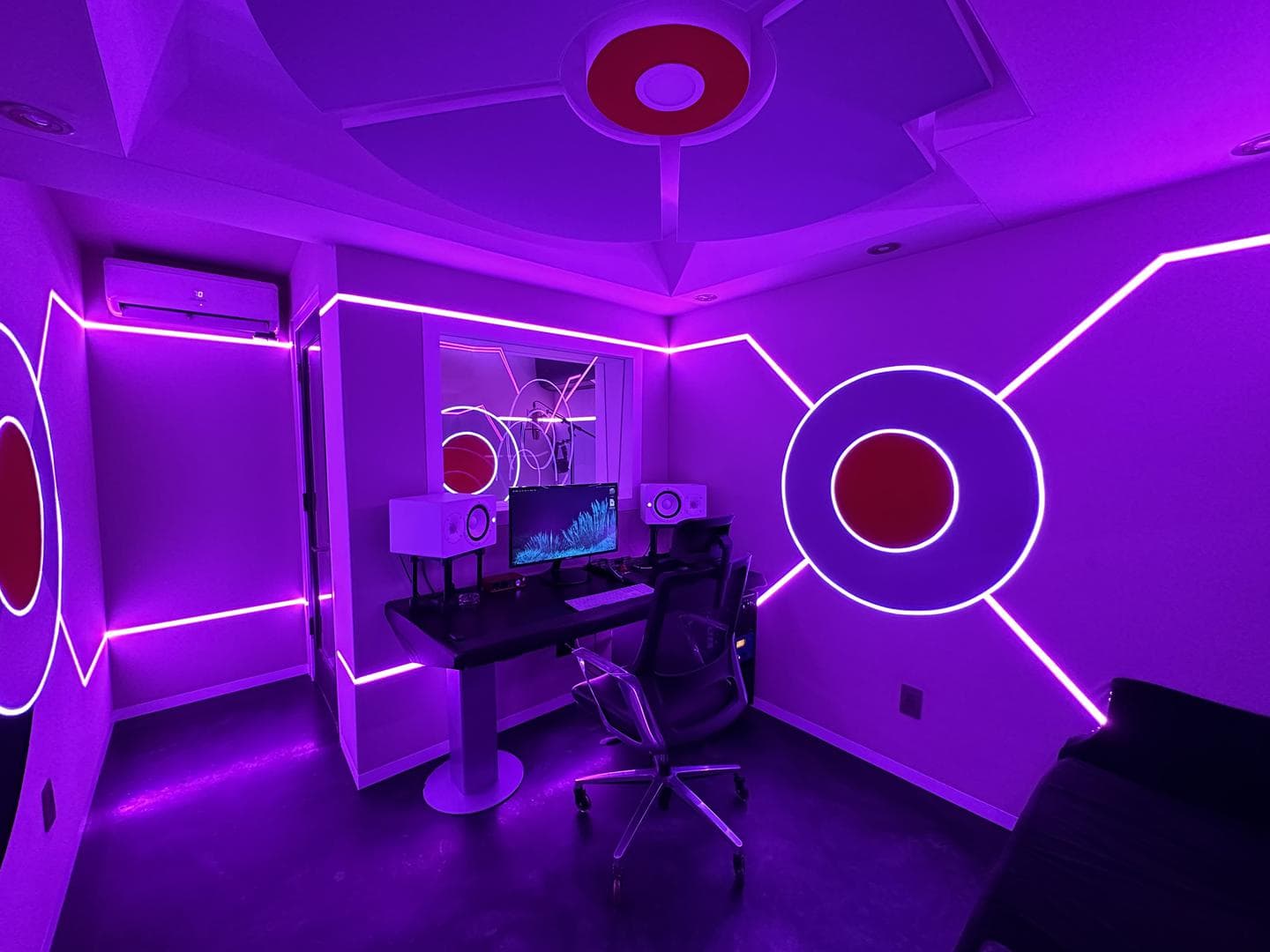 The Vault recording room with its purple LED portal ring motif